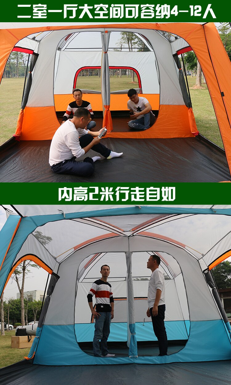 Cheap Goat Tents 4Colors Ultralarge 6 10 12 Double Layer Outdoor 2living Rooms and 1hall Family Camping Tent In Top Quality Large Space Tent   